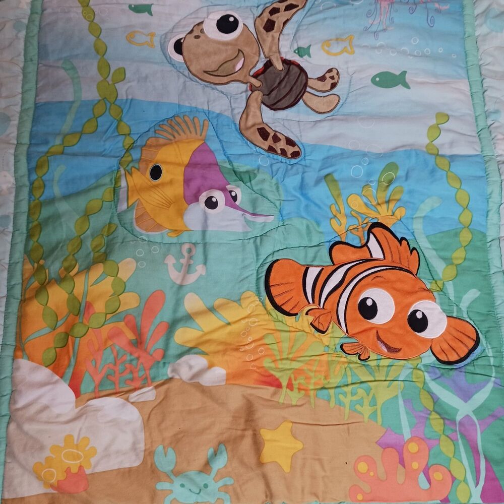 Disney Baby Finding Nemo Crib Blanket Squirt Ocean Theme Blue Quilt - Picture 3 of 8